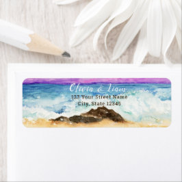 Akvarell Klippig Strand Ocean Återkomst Returadress Etikett