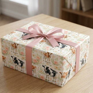 Akvarell Ko Blommig Baby Shower Kalv Presentpapper