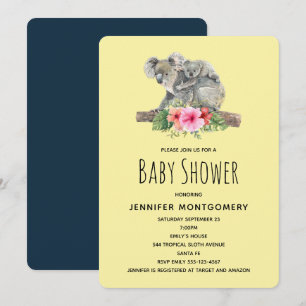 Akvarell Koala Björnar Söt Mammas & Bebis Baby Sho Inbjudningar