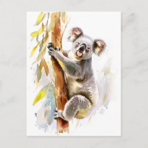Akvarell Koala Klättrar Eukalyptus