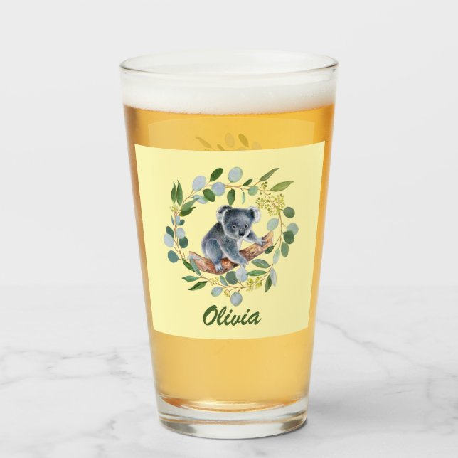 Akvarell Koala och Eukalyptus Krans  Glaskopp (Framsida fylld)