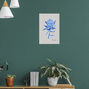 Akvarell Koboltblå Tropisk Protea Blomma Poster
