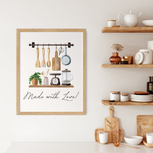 Akvarell köksredskap Matlagning Citat Poster