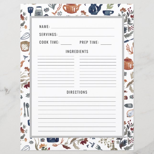 Akvarell Köksredskap | Receptsidor (Framsida)