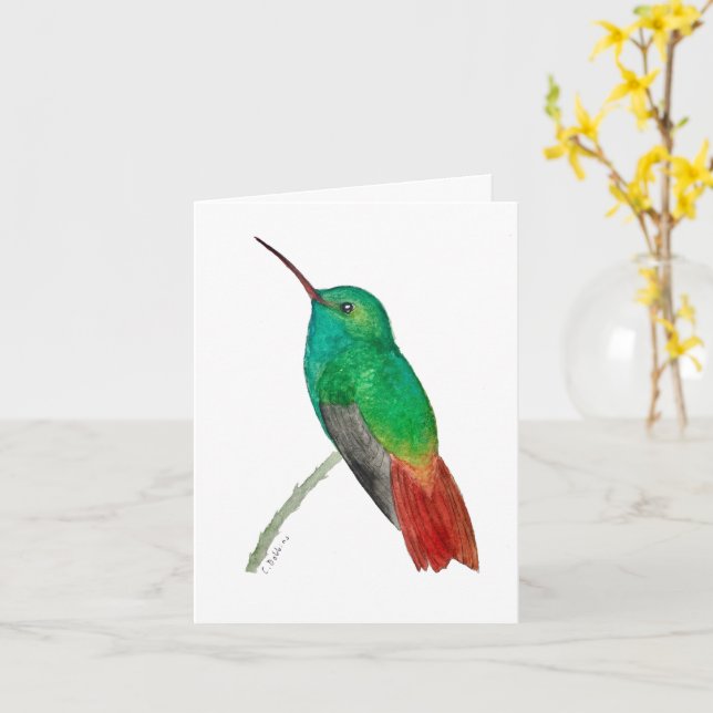 Akvarell Kolibri  Kort (Gul blomma)