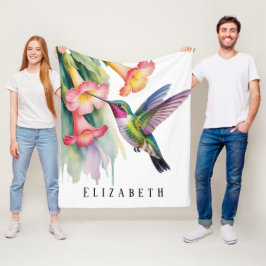 Akvarell Kolibri med Blommor Fleecefilt