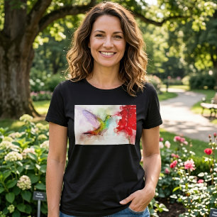 Akvarell Kolibri som äter av röd blomma T Shirt