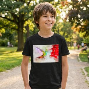 Akvarell Kolibri som äter från röd blomma T Shirt