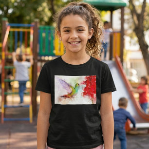 Akvarell Kolibri som äter från röd blomma T Shirt