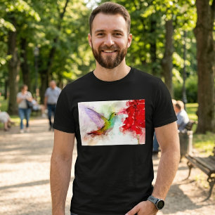 Akvarell Kolibri som äter från röd blomma T Shirt