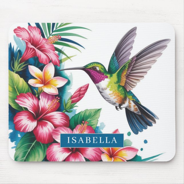 Akvarell Kolibri Tropiska Blommor Musmatta (Framsidan)