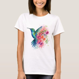 Akvarell Kolibri Vibrerande Blommig Fågeldesign T Shirt