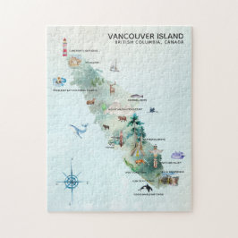 Akvarell Konstkart över Vancouver Island Pussel