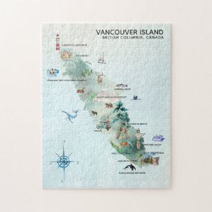 Akvarell Konstkart över Vancouver Island Pussel