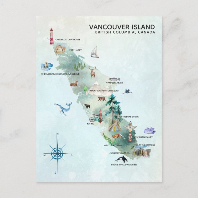 Akvarell Konstkart över Vancouver Island Vykort (Framsida)