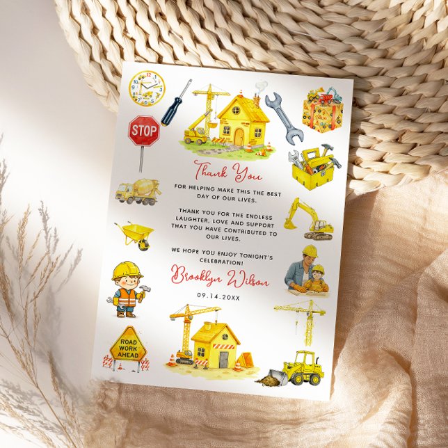 Akvarell Konstruktion 2-årsdag Tack Kort (Watercolor Construction 2nd Birthday Thank You Card
)