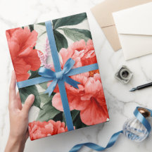 Akvarell Korall Peony Kräm Blommönster