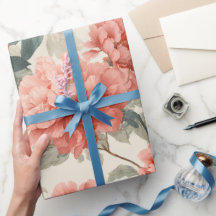 Akvarell Korall Peony Kräm Blommönster