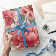 Akvarell Korall Peony Kräm Blommönster