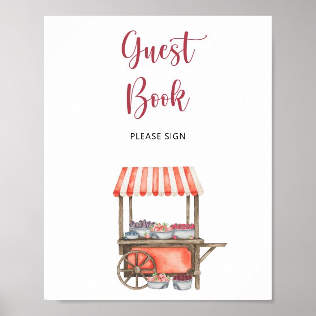 akvarell korg jordgubbe Gästbok Poster (Framsidan)