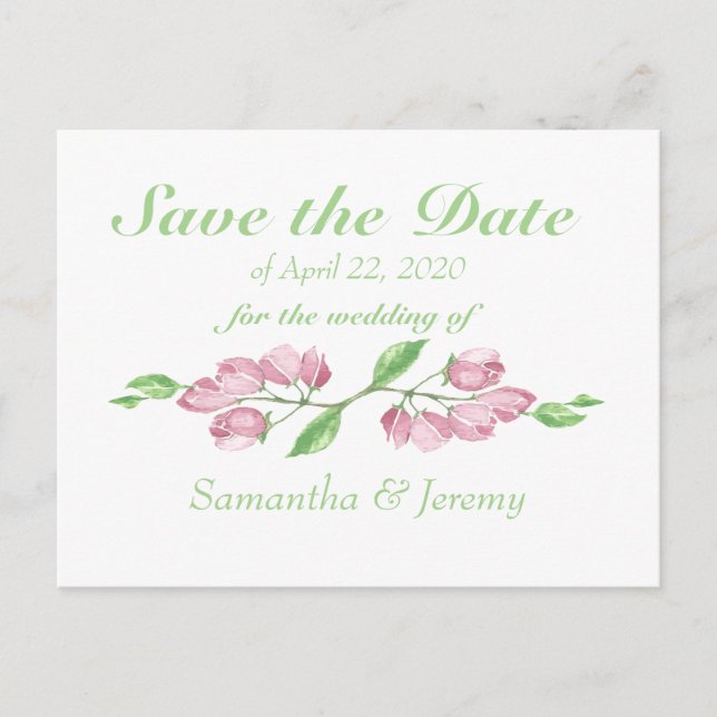 Akvarell Körsbärsblom Save the Date Blommig Meddelande Vykort (Framsida)