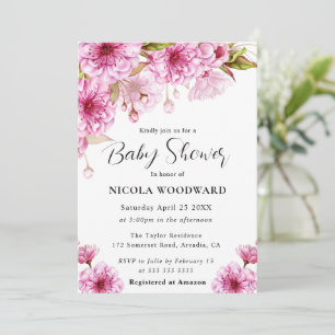 Akvarell Körsbärsblomgren Baby Shower Inbjudningar