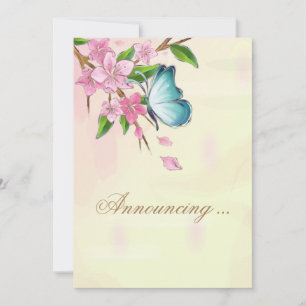 Akvarell Körsbärsblommor Fjärilar Inbjudningar