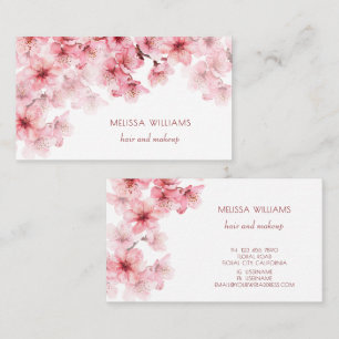 Akvarell Körsbärsblommor Rosa Blommig Visitkort