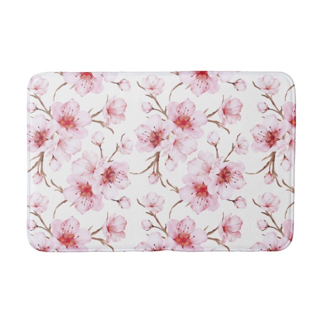 Akvarell Körsbärsblommor Rosa Vitt Badrumsmatta (Framsidan)