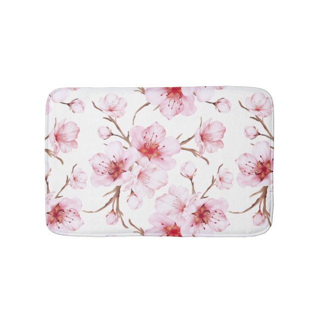 Akvarell Körsbärsblommor Rosa Vitt Badrumsmatta (Framsidan)