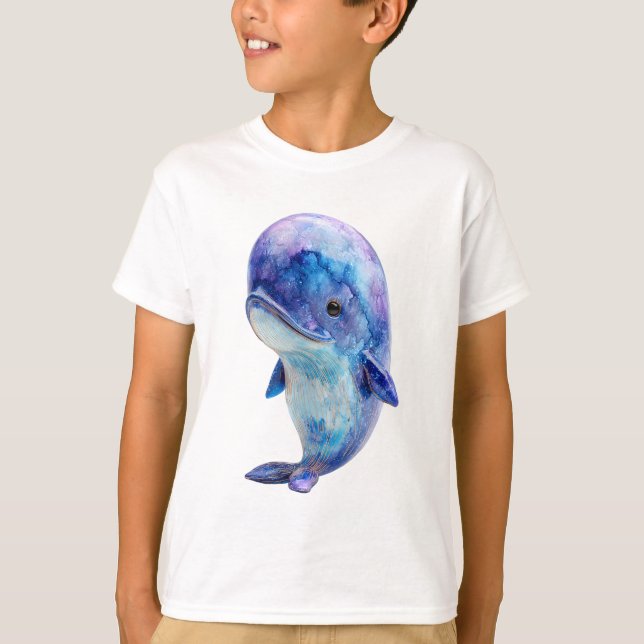 Akvarell Kosmisk Galax Val Barn T Shirt (Framsida)
