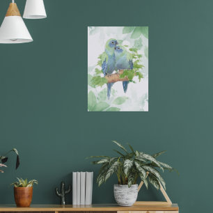 Akvarell Kramande Papegoja Fågel Par Tropisk Poster