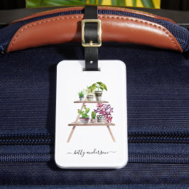 Akvarell krukväxt kaktus | Chic monogram Bagagebricka