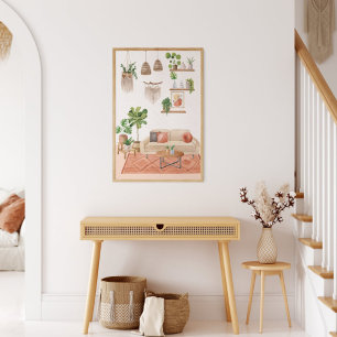 Akvarell krukväxter i bohemisk stil hem poster