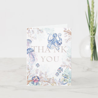 Akvarell Kust Havsliv Baby Shower Tack Kort