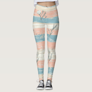 Akvarell kustkorall & snäckvågor (4) leggings