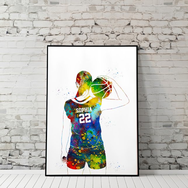 Akvarell Kvinna Basketspelare Poster (Skapare uppladdad)