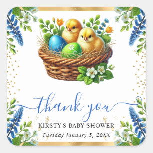 Akvarell Kycklingar Vårblommor Baby Shower Fyrkantigt Klistermärke