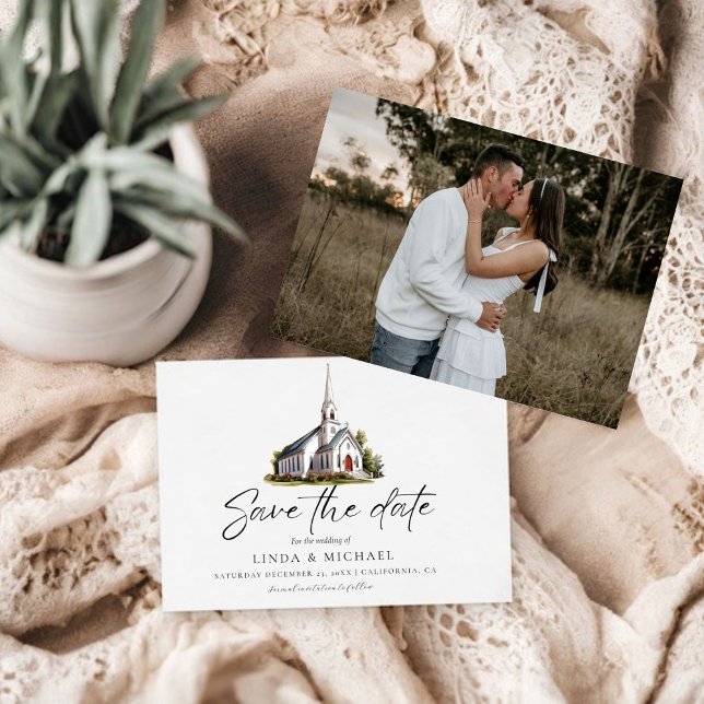 Akvarell Kyrka Lokal illustration Bröllop Spara Datumet (Skapare uppladdad)