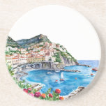 Akvarell La Dolce Vita italienska Amalfikusten Underlägg<br><div class="desc">Få den hisnande skönheten från den italienska kusten till din middagsbord med vår Akvarell Amalfi Coast Coaster, en handmålad hyllning till Medelhavets robusta elegans. Denna design fångar de soldränkta klipporna och den ikoniska pastora arkitekturen i Positano och Ravello, och ger en miniatur-eskapad till det turkosa vattnet med varje drink. Oavsett...</div>