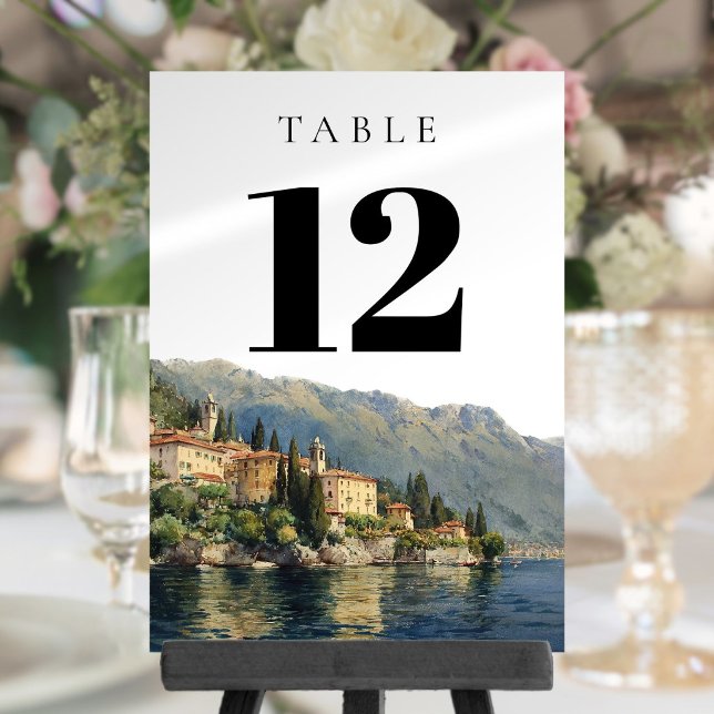 Akvarell Lake Como Italien Bordnummer Inbjudningar (Watercolor Lake Como Italy Table Number)