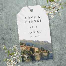 Akvarell Lake Como italiensk bröllop tack Presentetikett