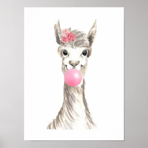 Akvarell Lama som blåser bubbla Poster