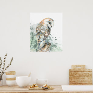Akvarell Lammuggla Fågel Vilda Djur Natur Konst Poster
