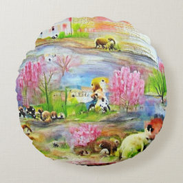 Akvarell Landskap  Rund Kudde