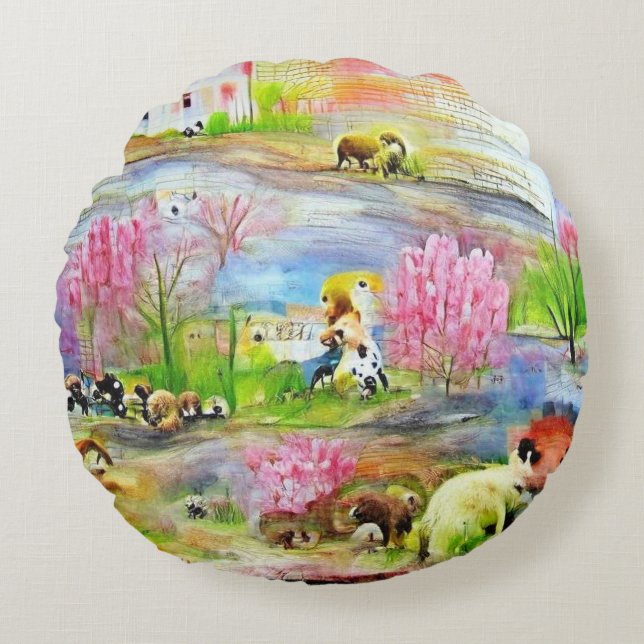 Akvarell Landskap  Rund Kudde (Framsidan)