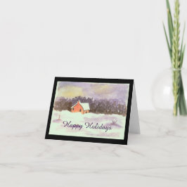 Akvarell Landskaps Konst Hus Snö God Jul Helgkort