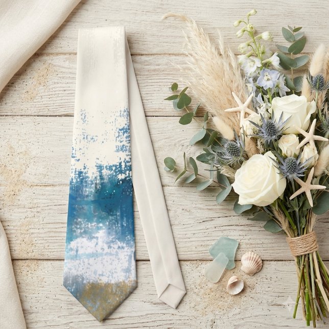 Akvarell landskaps kustnära blå slips (Serene coastal tones on a stylish tie, perfect for the modern groom or wedding guest.)