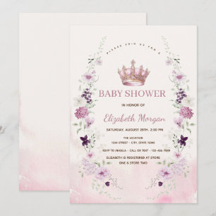 Akvarell Lavendel Blommig Båg Krona Baby Shower Inbjudningar