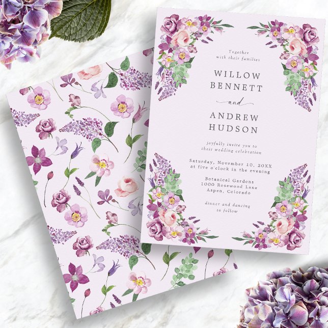 Akvarell Lavendel Blommig Bröllop Inbjudningar (Watercolor Lavender Floral Wedding Invitation
)